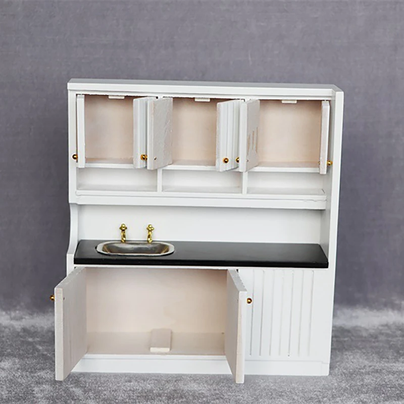 

1:12 Miniature Wooden White Kitchen Cabinets Cupboard Dollhouse Furniture Accessories