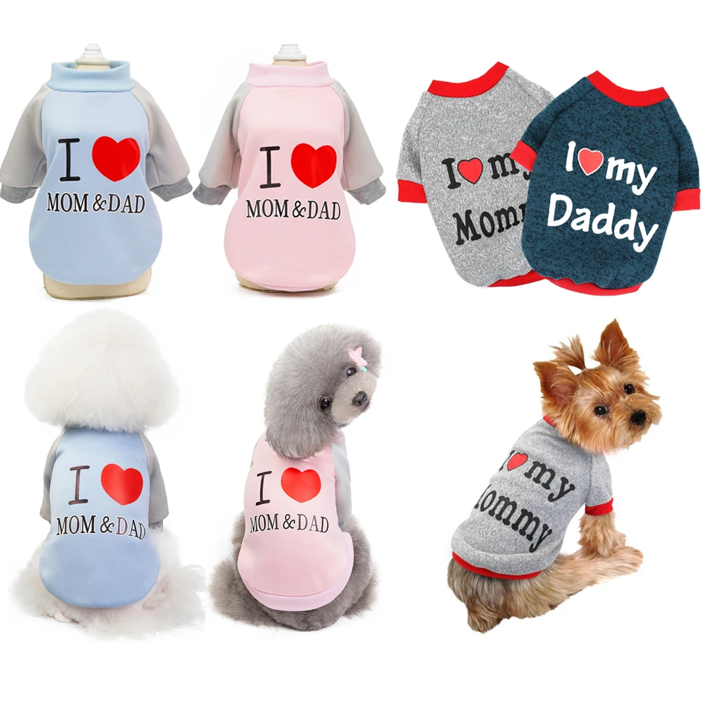 Милая Одежда для собак Мама и папа теплая одежда домашних животных кошка