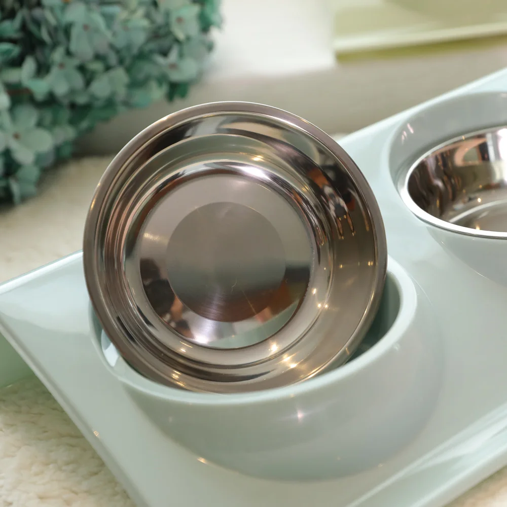 

Cat Bowl Dog Bowl Double Bowl Stainless Steel Cat Food Holder Anti-Tumble Protective Cervical Spine Dog Basin Pet Cat Food Cat