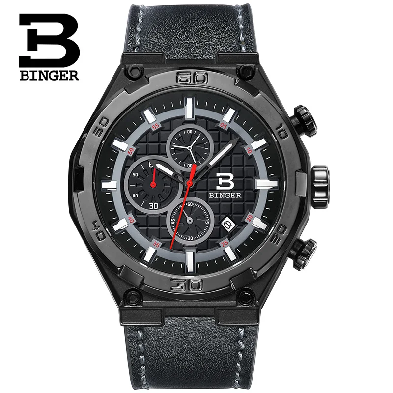 Швейцарские мужские военные часы BINGER 2020 многофункциональные кварцевые с
