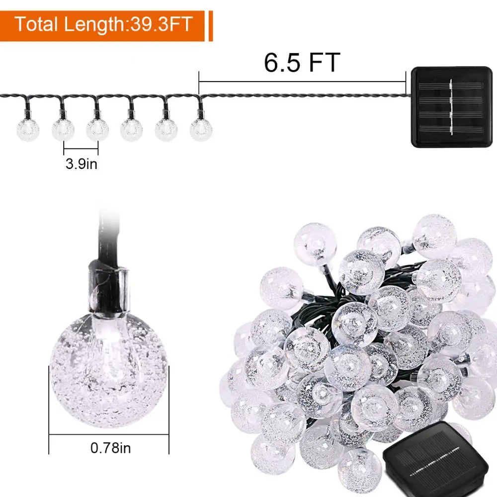 

Outdoor Solar Lights Crystal Ball Led String Lights 5M/12M Waterproof Patio Lamp for Wedding Party Pool Garden Christmas Decor
