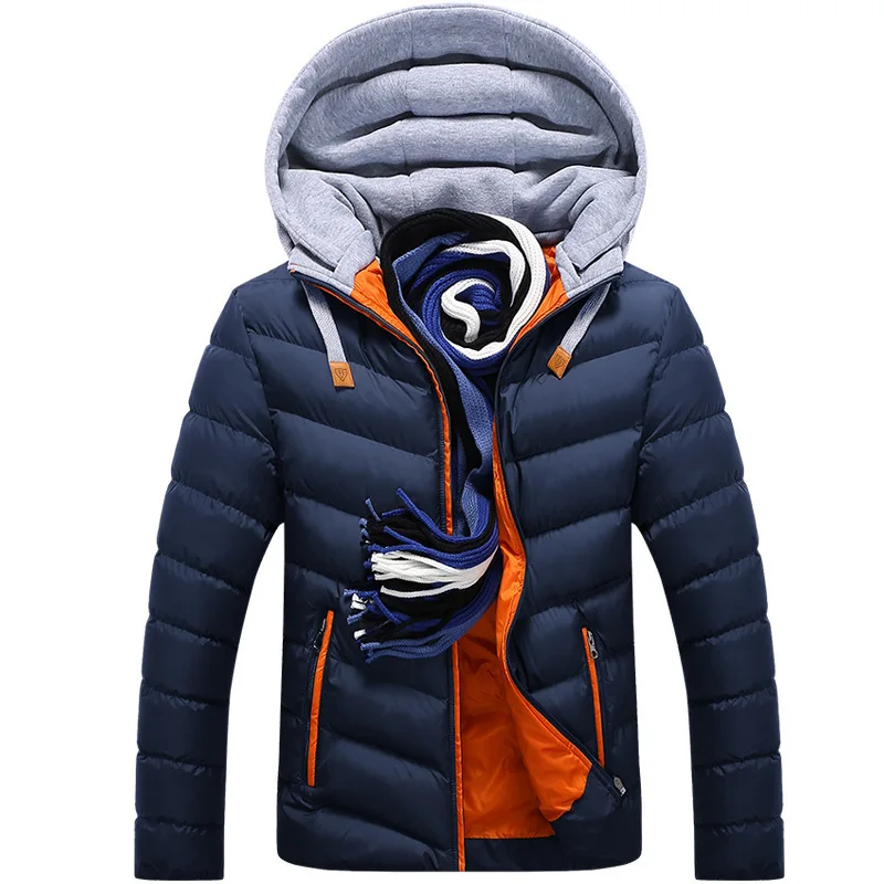 

Winter new men's solid color thick cotton jacket Coats Warm Thick Jackets Padded Casual Hooded Parkas Men Cotton Overcoats