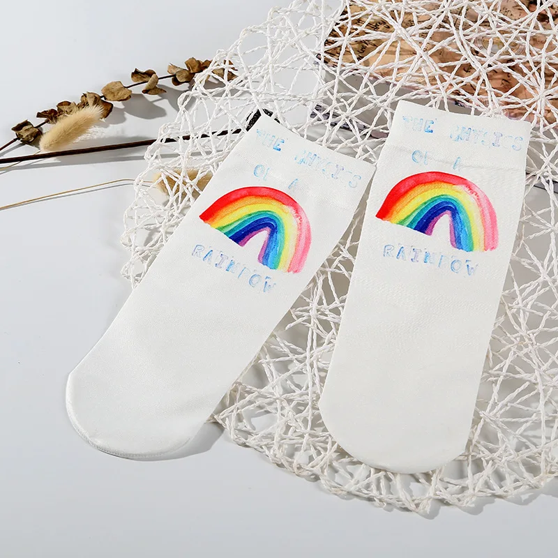 Для девочек радужные носки Повседневное мультфильм женщин Skarpetki Kolorowe корейский