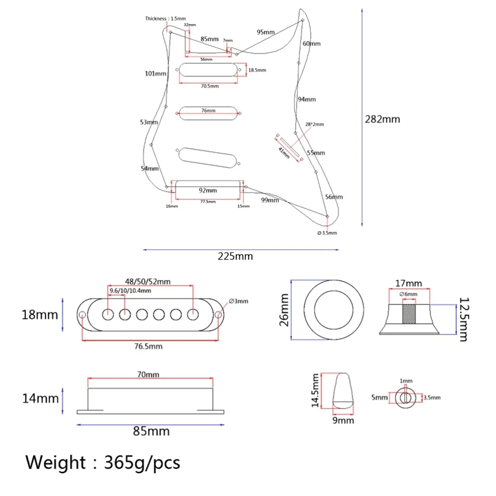 

3 Ply Alnico V Loaded Prewired SSS Pickguard Pickups Assembly Set for ST / Strat Electric Guitar Pickups Bronze Aluminium