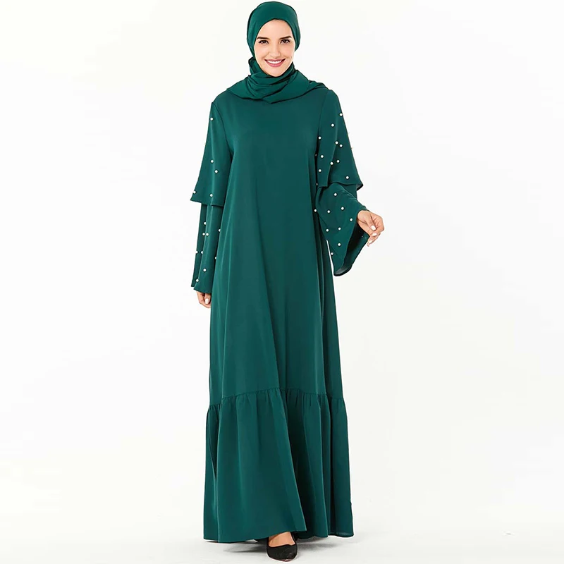 Мусульманское платье средней Восточной моды бисером пояс расклешенный рукав