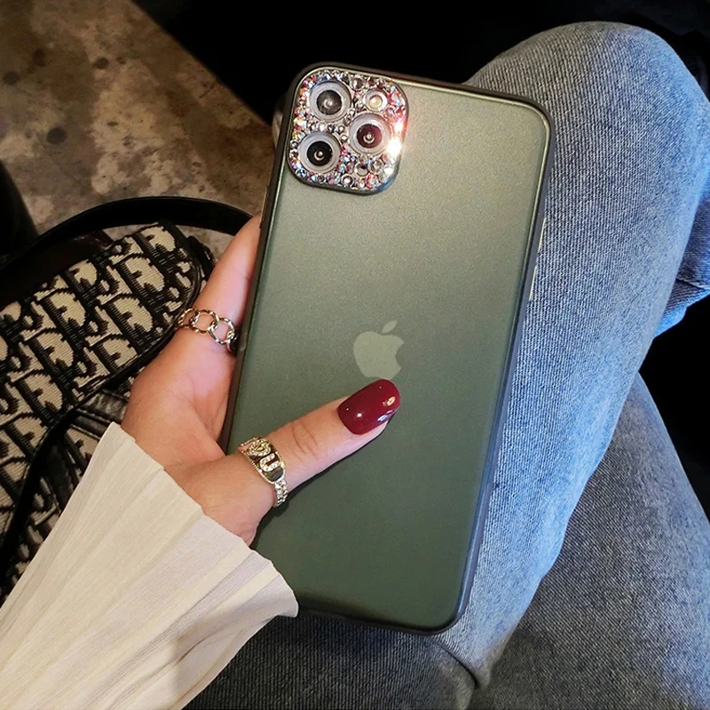 Темно зеленые побрякушки Diamond Защита камеры резиновый матовый чехол для iPhone 11 Pro