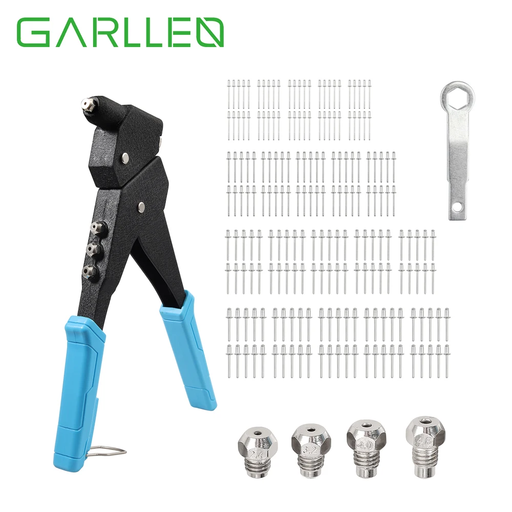 GARLLEN 360° Heavy Duty Rivet Gun Hand Riveter Gun Set Metal Fastening Riveting Hand Tool With 200pcs Stainless Steel Rivets