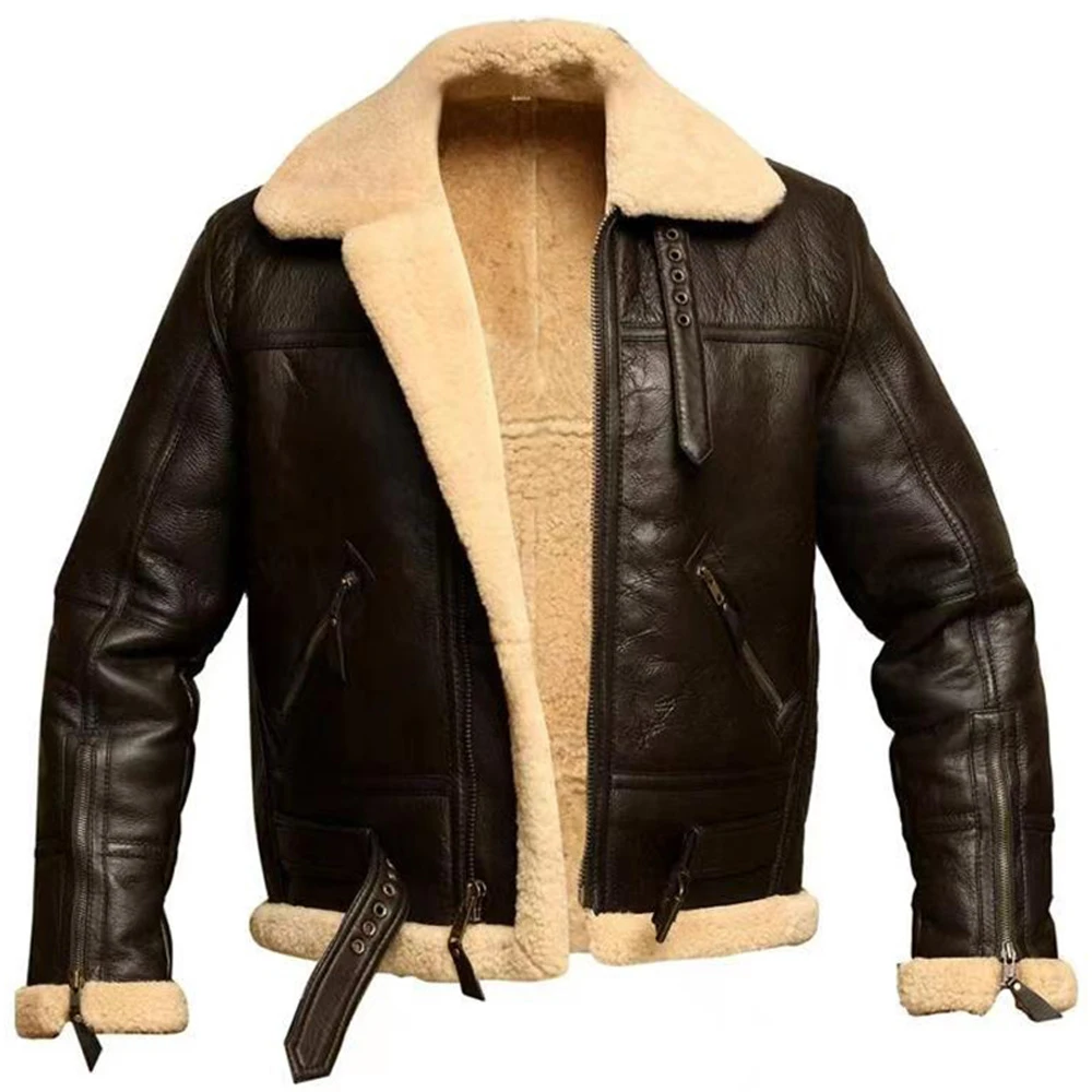 

European Bomber Mans Wool Fur Lined Jacket Overcoat 2022 New Winter Automotive Men Faux Fur Coats Russian Winter 5XL Streetwear
