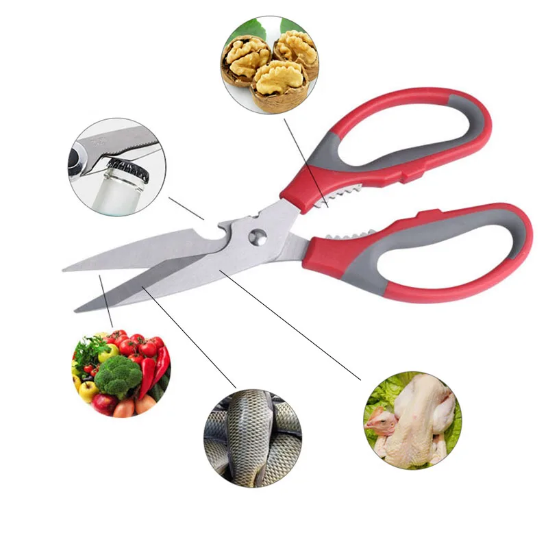 Multifunction Stainless Steel Kitchen Scissors Bottle Opener Fish Scales Shrimp Crab Chicken Duck NutCracker Walnut Clip Crusher | Дом и сад
