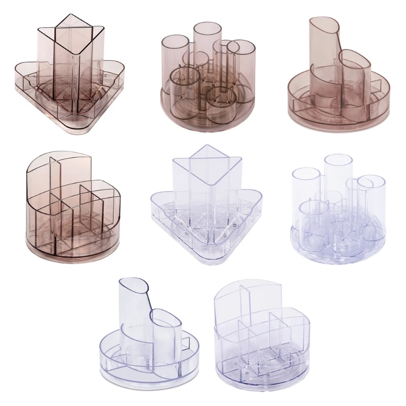 

Multifunctional Clear Pen Holder Rotatable Bookshelf Storage Organiser Cosmetic Tools Multi-grid Case for School Office