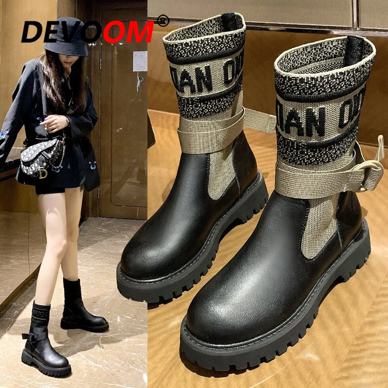 Женские ботильоны на платформе черные кожаные ботинки массивной подошве