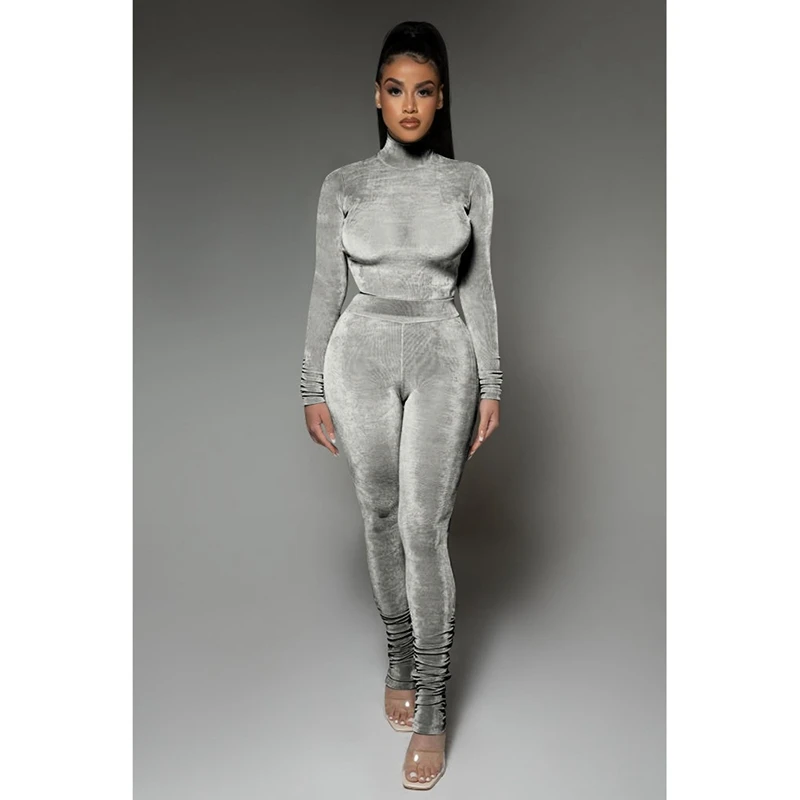 

Сексуальный комплект из двух предметов, Женская осенне-зимняя одежда, Корейский Бархатный облегающий укороченный топ + брюки, комплекты для...