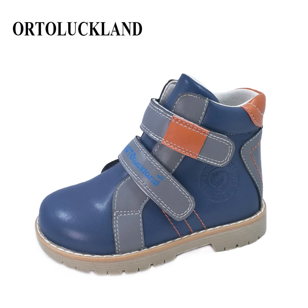 Ortoluckland ортопедическая детская обувь для маленьких детей; зимние ботинки; сезон весна-осень; модные синие кожаные футбольные короткие ботинки