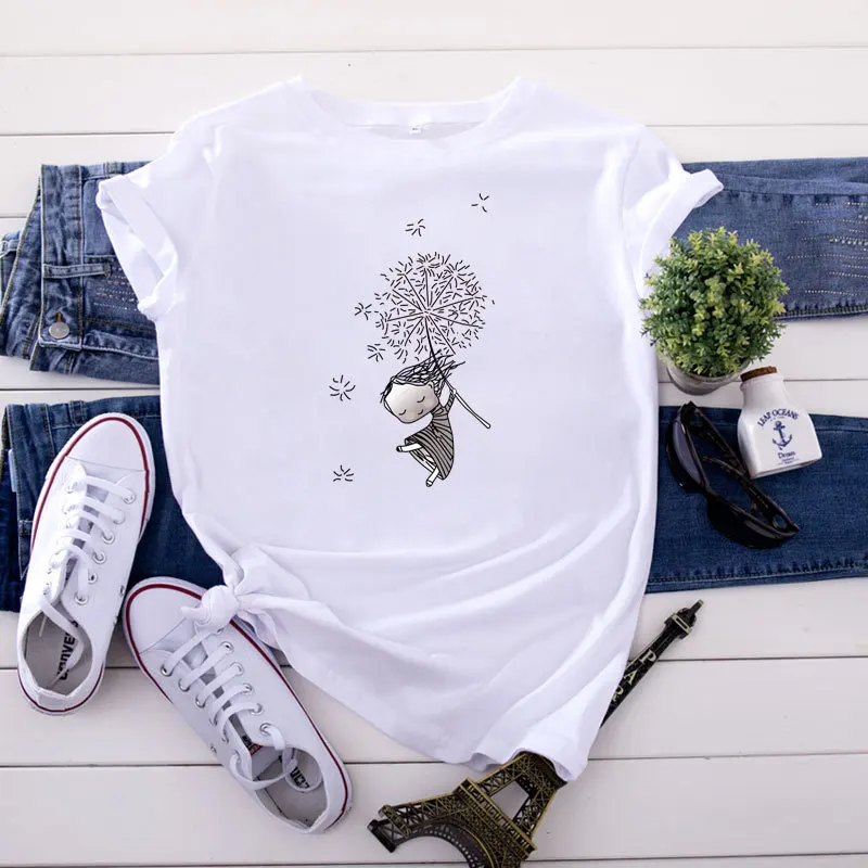 

Dandelion Printed Women T Shirts Fashion Print Short Sleeve Summer T-Shirt Female Tops Casual Funny t shirt Women Clothing
