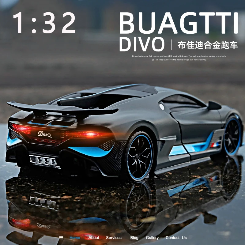 

1:32 Bugatti Divo Racing Model Alloy Car Sound And Light Pull Back Boy Sports Car Toy Car Simulation Car Decoration Collection