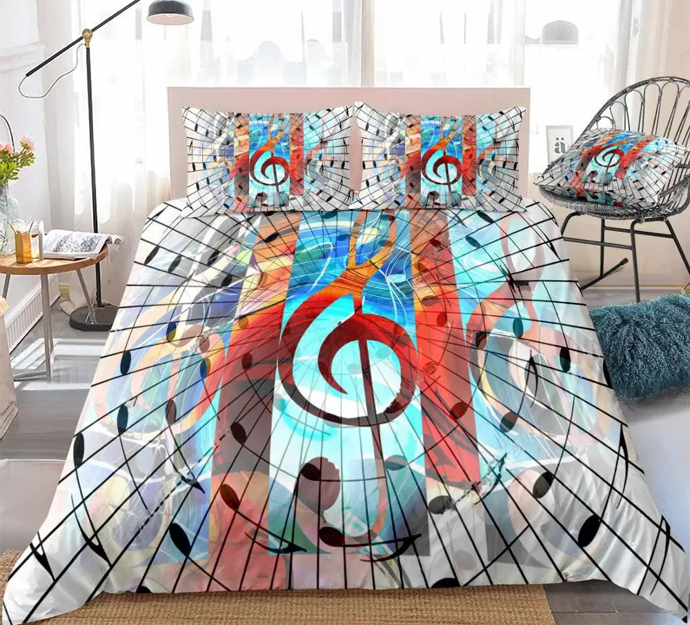 

3 Pieces Music Notes Duvet Cover Set Music Bedding Piano Keyboard Treble Clef Red Home Textiles Kids Queen White Black Dropship