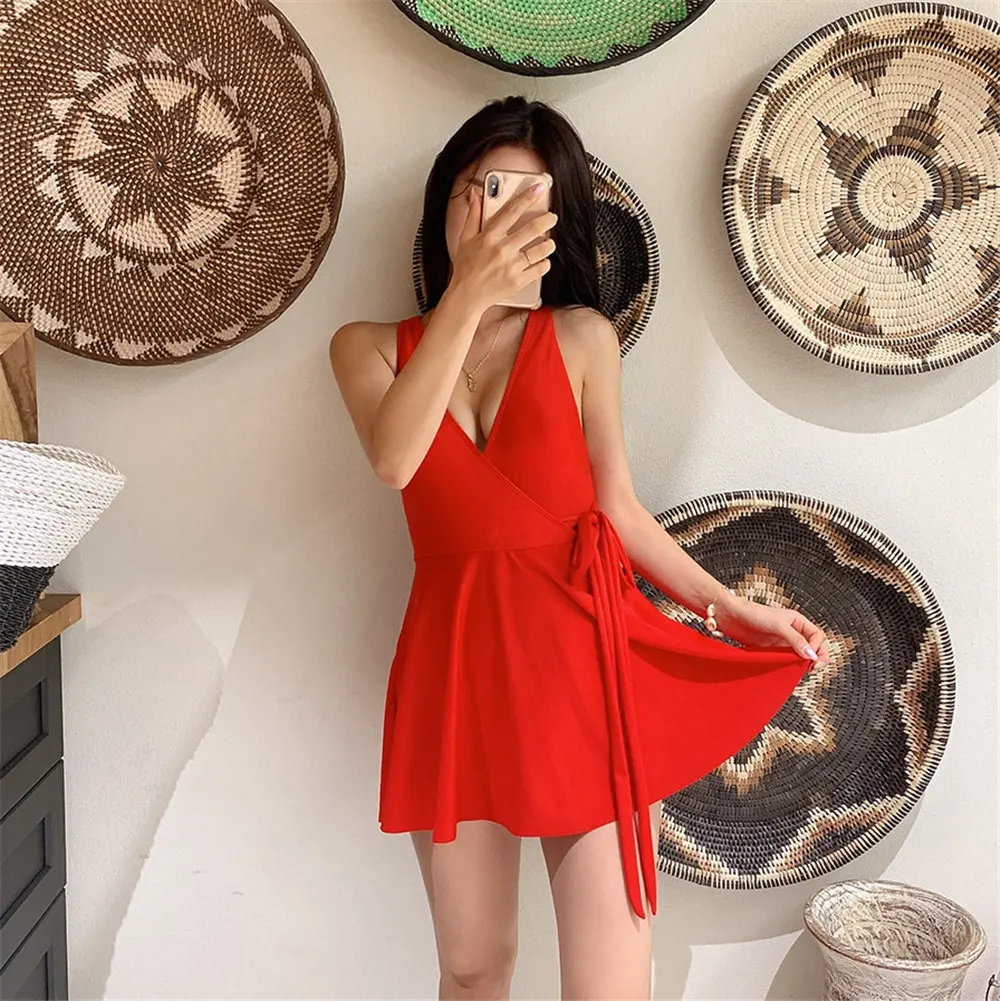 Сексуальный цельный купальник с высоким вырезом Женская однотонная одежда для