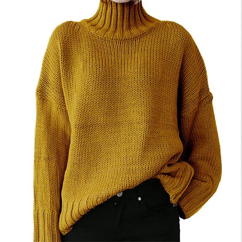 

Laamei Turtleneck Women Sweater Women Green Long Sleeve Pullover 2021 Autumn Winter Casual Jumper Loose Sweaters Oversized