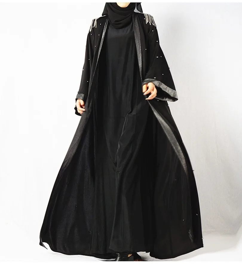 Черное мусульманское кимоно абайя с бриллиантами кардиган халат Juba Ближний