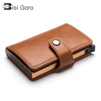bisi goro casual card holder hasp protector smart card case rfid aluminum box slim men and women pu leather wallet