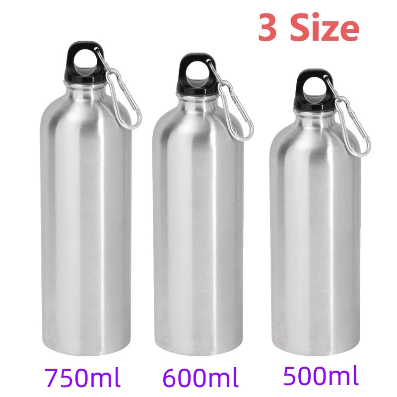 

Portable White Silver Blank Sublimation Print Water Bottle with Carabiner Aluminum Leakproof Kettle Sport Drinking Bottle