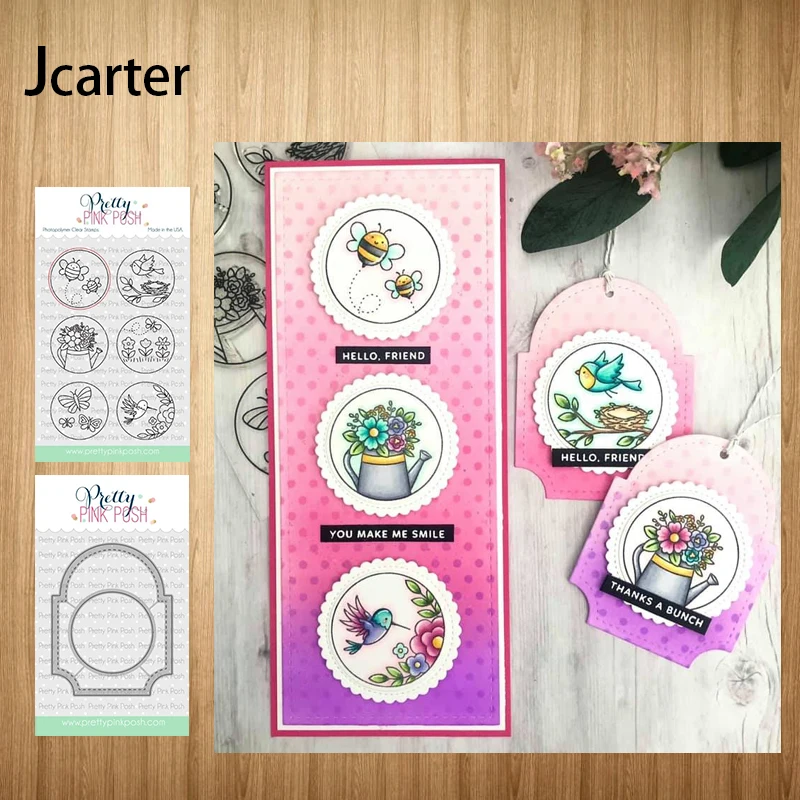 

New Design Bee Flowers Circle Metal Cutting Dies and Clear Stamps Craft Stencil for Scrapbooking Album Paper Make Template Decor