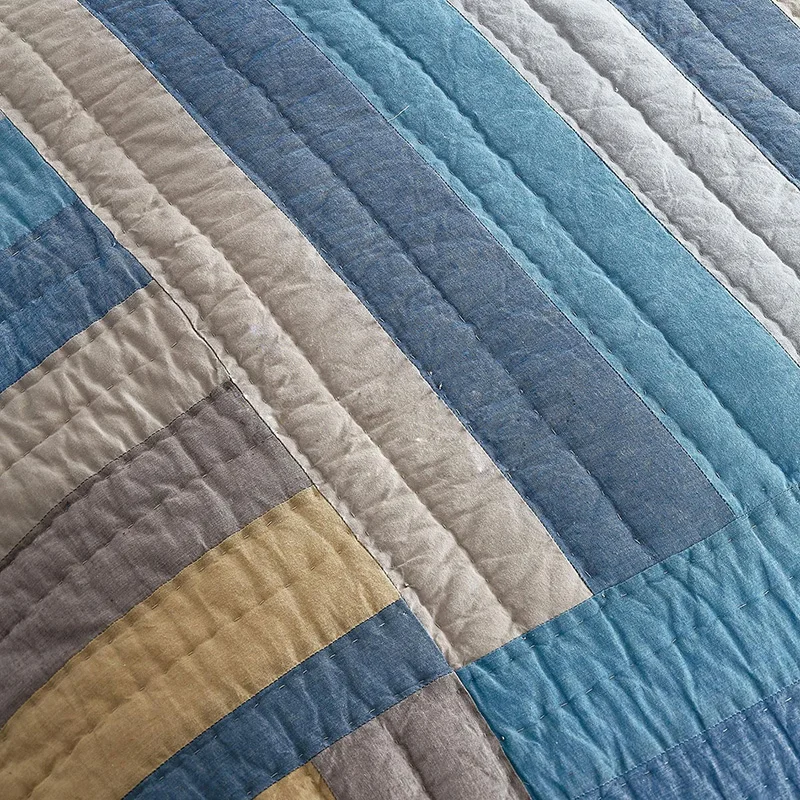 Kopen Patchwork Sprei 3 Stuk Quilt Set Met 2 Shams Streep Handgemaakte Gewatteerde Bed Cover Kingsize Dekbed Zomer Deken Op Bed