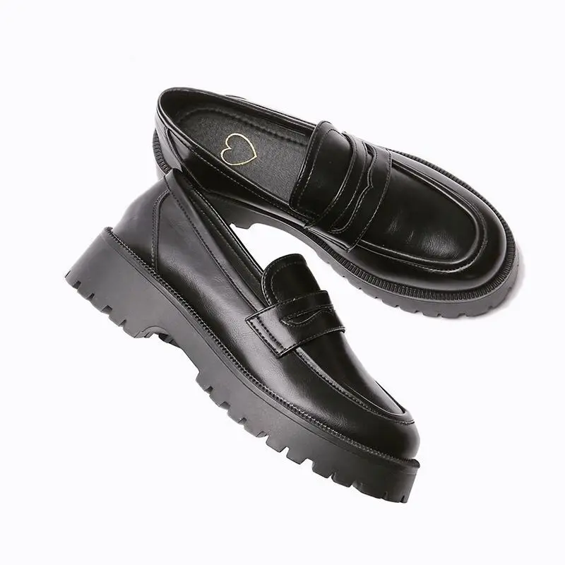 

Boussac Black Punk Platform Women Loafers Round Toe Chunky Heel Vintage Shoes Women Slip on High Heel Women Pumps