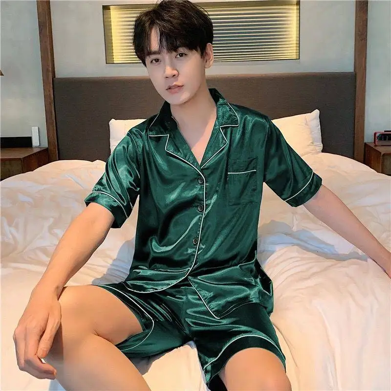 

2020 new couple pajamas set artificial silk satin pajamas set autumn pajamas long sleeve couple pajamas