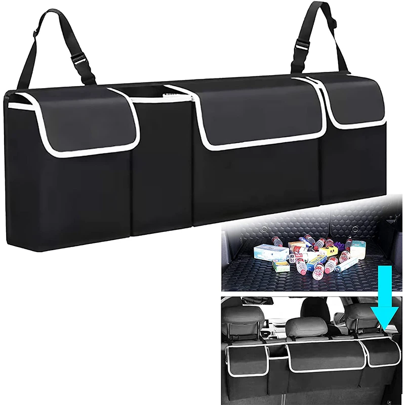 

Backseat Trunk Organizer for SUV&Car-Hanging Organizer Foldable Cargo Storage Bag with 4 Pockets Adjustable Strap Durable Cover