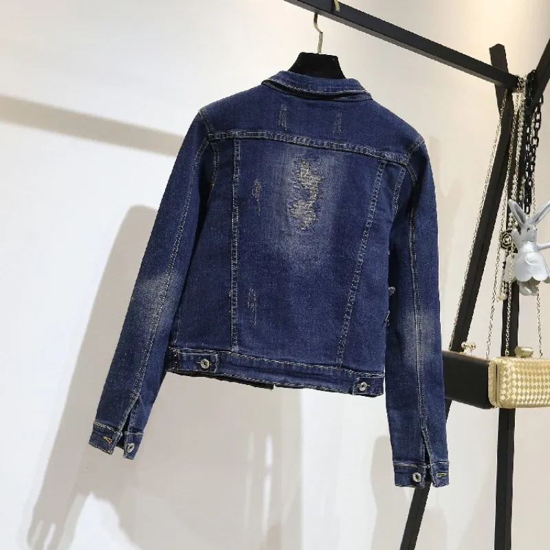 Синее Короткое базовое пальто из джинсовой ткани для женщин Сезон весна-осень