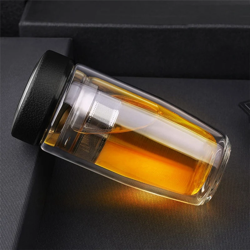 Новинка 350 мл двойная бутылка для воды автомобильная Защитная стеклянная фильтр