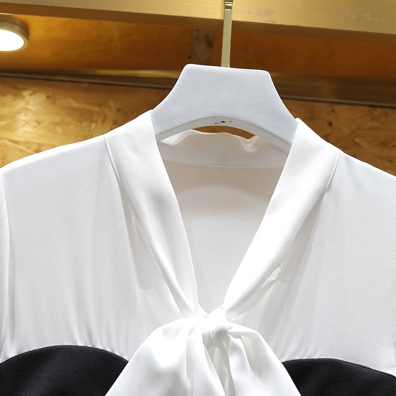 HAMALIEL New Women Black White Patchwork Oversize Loose Dress Spring Plus Size Double-breasted Bowknot Flare Sleeve Casual | Женская