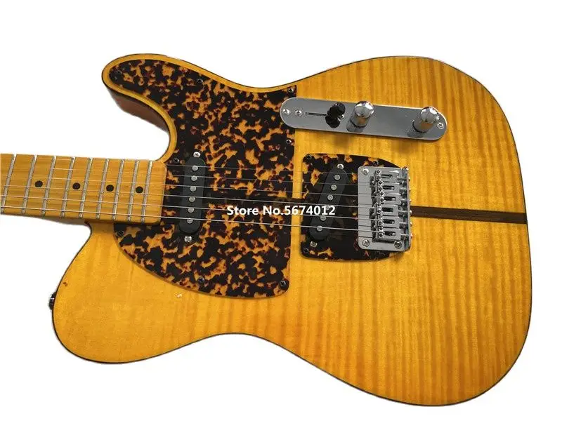 

Высококачественная электрическая гитара с желтым покрытием из клена и пламени для лучшей пластины с рисунком красного Пикарда и леопарда, ...
