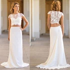 Женское свадебное платье в стиле бохо, элегантное мягкое шифоновое кружевное платье до пола с коротким рукавом и шлейфом, 2021