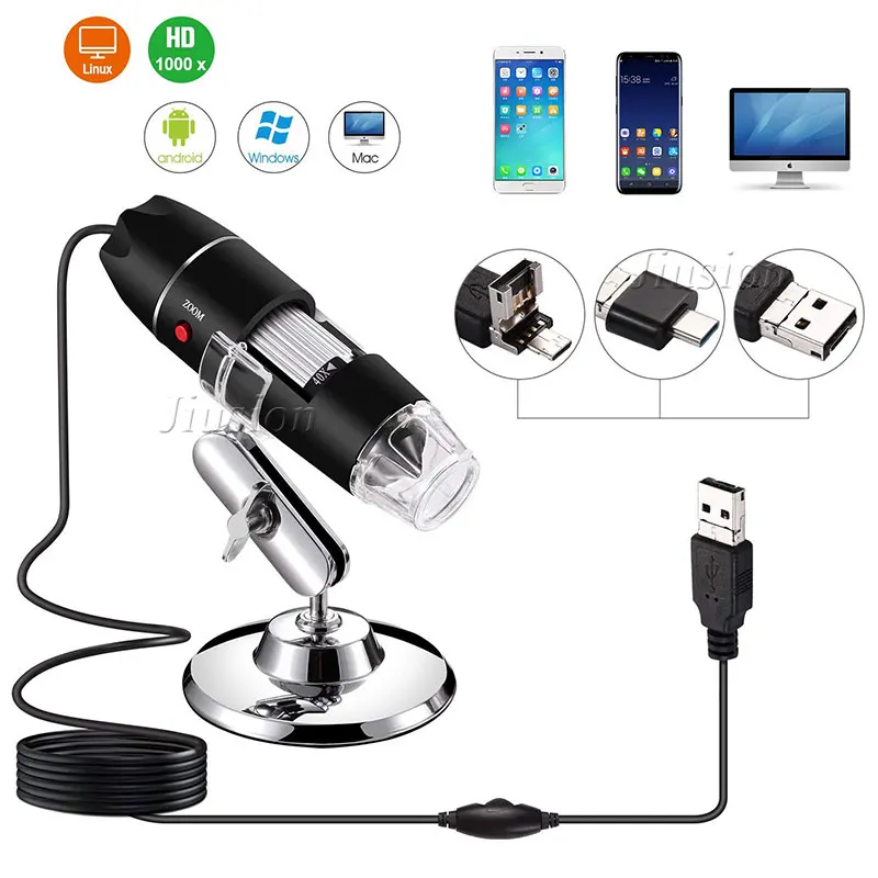 USB цифровой микроскоп 500X 1600X Zoom 8 светодиодный светильник мини камера лупа