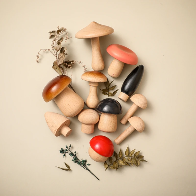 Juego de bloques de apilamiento de setas de madera para ni&ntilde;os, juguete Montessori de ensamblaje educativo temprano, juguete de agarre a juego-4