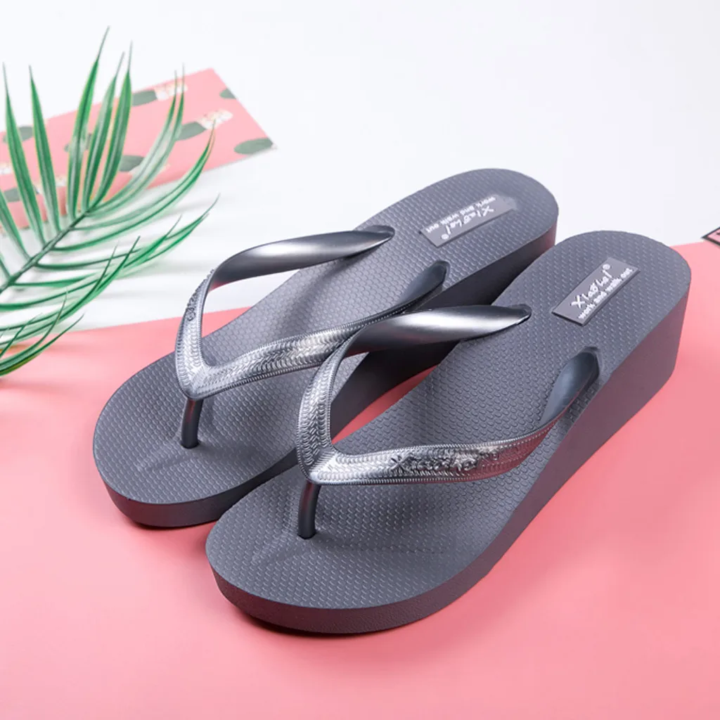 Женские вьетнамки на танкетке летние Нескользящие шлепанцы с открытым носком