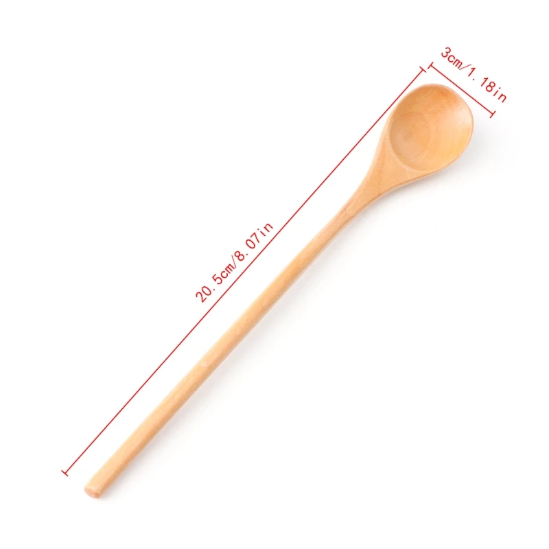 

L21A Wooden Spoon Soup Sugar Teaspoons Long Handle Kitchen Utensil Tool Tableware