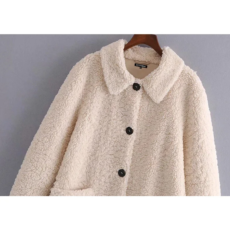 

High Quality Women 2020 Fashion Thick Warm Faux Fur Loose Teddy Coat Vintage Long Sleeve Pockets Female Outerwear Chic Overcoat