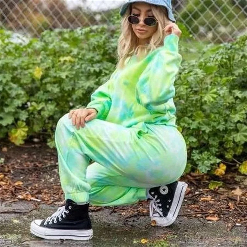 

Tie Dye Tracksuit Women 2 Two Piece Set Spring Autumn Clothing V-Neck Full Sleeve Crop Top And Pants Home Suits Lounge Wear Ropa