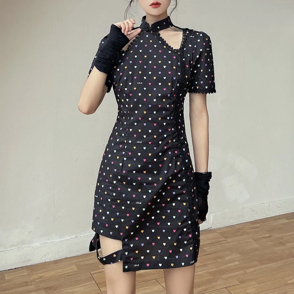 Женское платье с высокой талией и воротником стойкой однотонное принтом лето