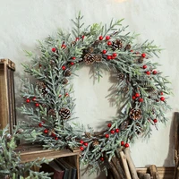 2021 christmas wreath artificial pinecone red berries garland decoration hanging front door wall tree ornament christmas garland