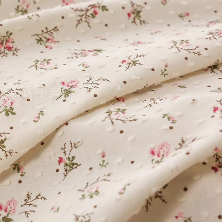Soft Floral Cotton Fabric Jacquard Flower Printed White for Dress Pink Blue Apricot Yellow by the meter | Дом и сад