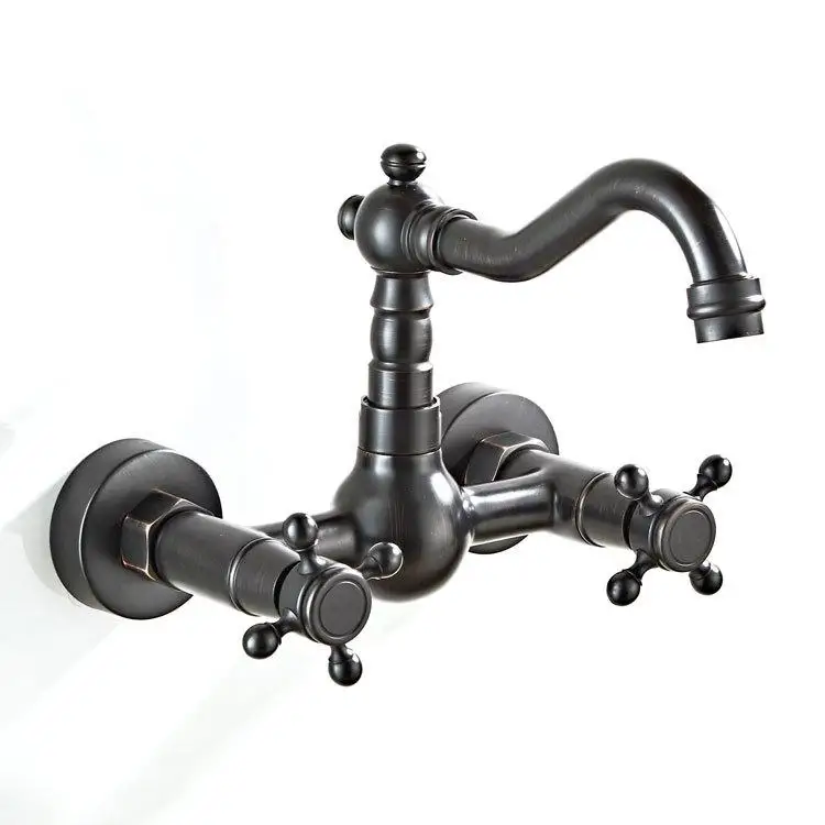 Черный поворотный высокий 2 ручки настенный кран черный шар для ванной