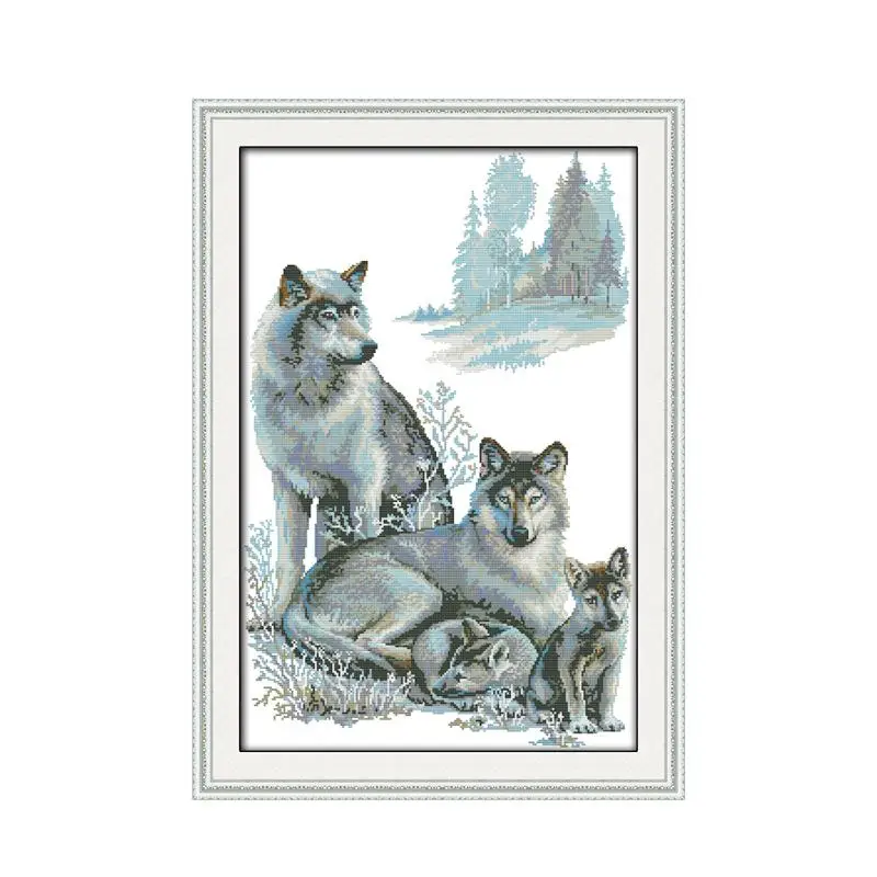 

A wolf family cross stitch kit 14ct 11ct pre stamped canvas cross stitching animal lover embroidery DIY handmade needlework