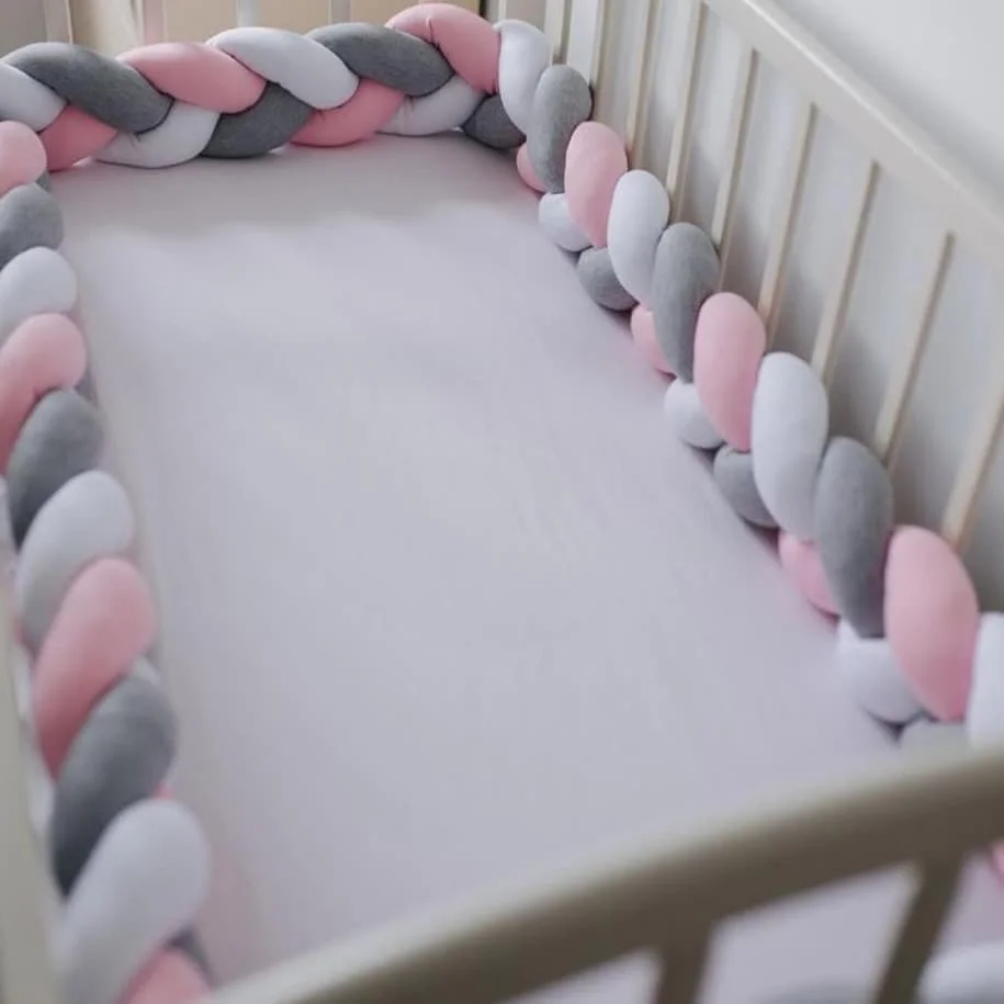 

1M/2M/3M/4M Baby Bumper Crib Cot Protector Infant Bebe Bedding Set for Baby Boy Girl Braid Knot Pillow Cushion Room Decor