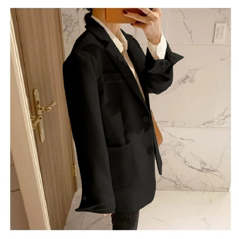 

GOOHOJIO 2020 New Solid Color Long Sleeve Leisure Women Blazers Autumn Casual Blazer Jackets Women V-neck Chic Coat for Ladies