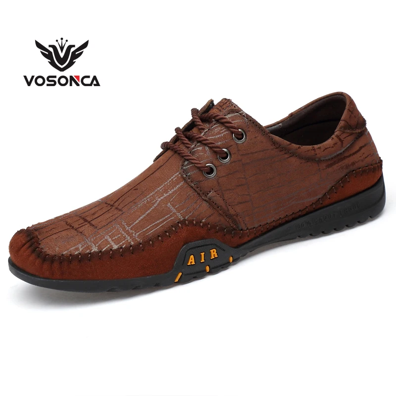 Мужские туфли на шнуровке Vosonca модные лоферы из натуральной кожи повседневная