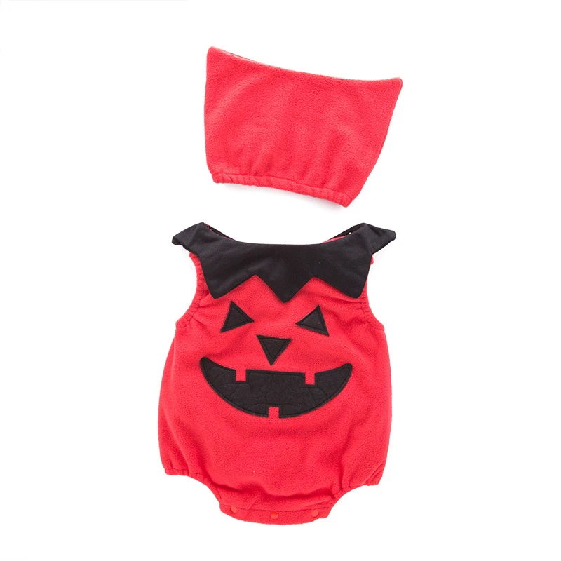

Baby Girls Boys kids Cosplay Halloween Baby Kid Pumpkin Smiley face Suit Top romper+hat Clothes Costumes